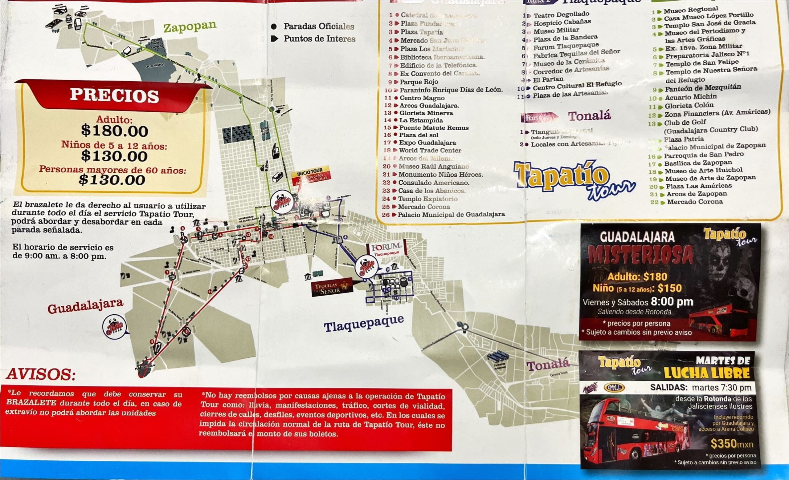 Tapatio Tour Tourenplan- Guadalajara